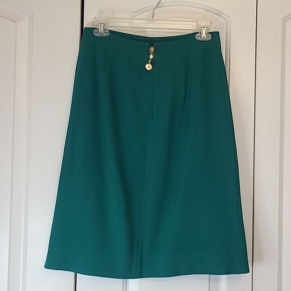 MARC Marc Jacobs TEAL WOOL SKIRT With Bows & Gold Zipper Pull Lined Size 4 Glee - Picture 4 of 10